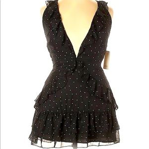 NWT Black w/ White Polka Dots Deep V Neck Dress L